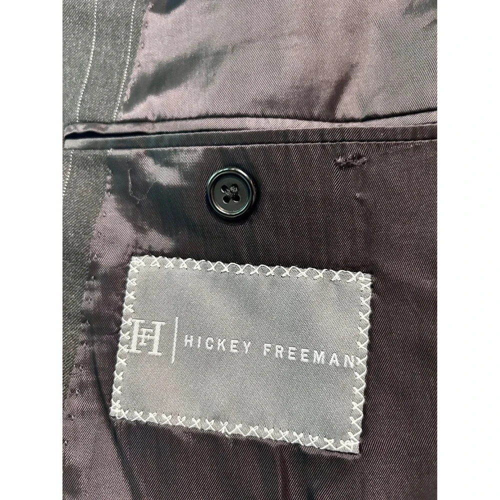 Hickey Freeman Loro Piana Tasmanian Super 130s Pinstripe Blazer Jacket 52L Gray